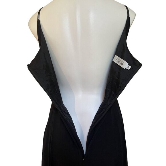 Rickie Freeman Teri Jon Black Silk Chiffon Slip Dress With Satin Bow Belt Size 6 - Picture 6 of 9